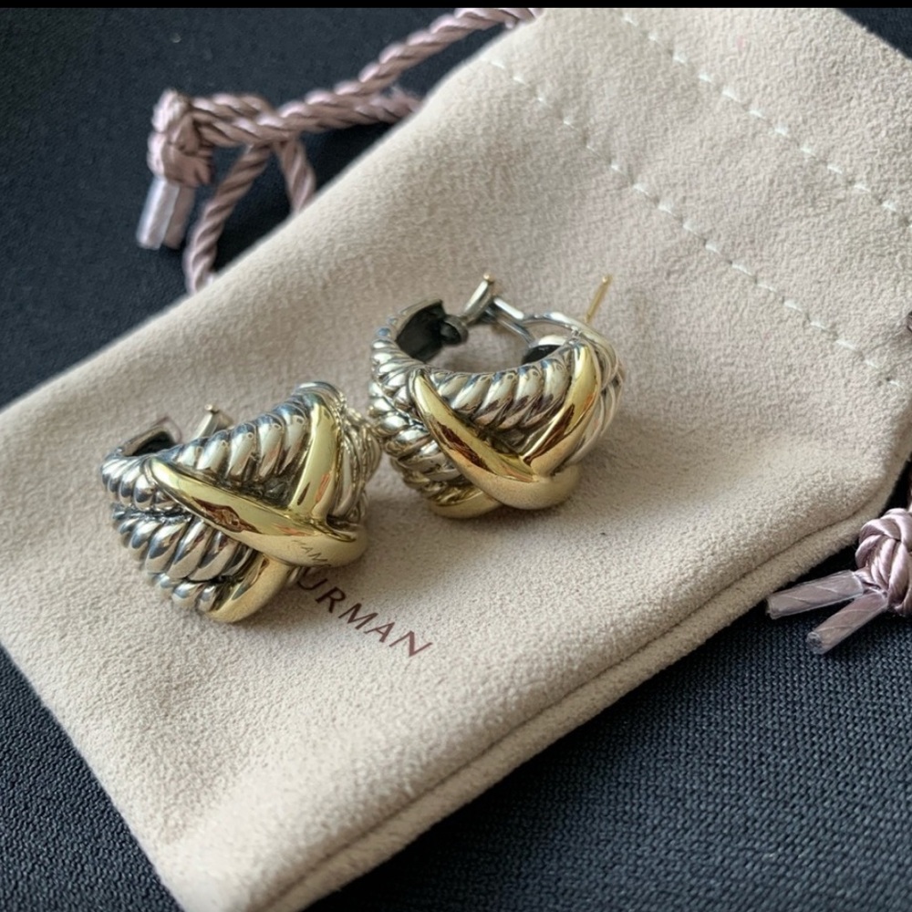 David Yurman Cable Collection large gold and silver X earrings
